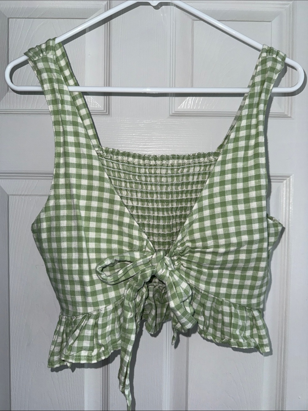 American Eagle Outfitters Green Gingham Tie-Front Crop Top